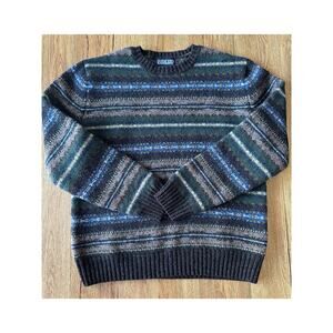 Lands' End Vtg Lambs Wool Green Patterned Sweater Size Medium